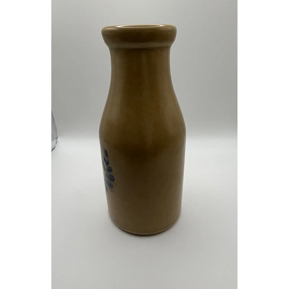Vintage Pfaltzgraff Folk Art Stoneware Vase Brown Blue Floral Pottery 7.5